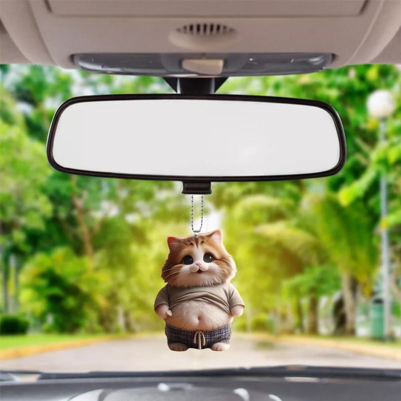 Chubby Dog Cat Mascot Keychain, 2D Flat Acrylic Pendant Cat Hanging Ornament for Car, Car Rearview Mirror Interior Accessories Decor Present for Window - Image 3